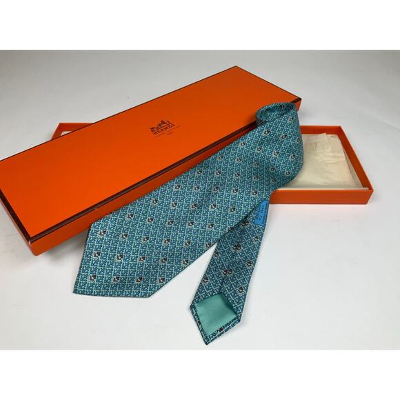 Men’s Hermes Anchor & Sailor 100% Silk Neck Tie REF: 5444 FA | No Box - Picture 2 of 2
